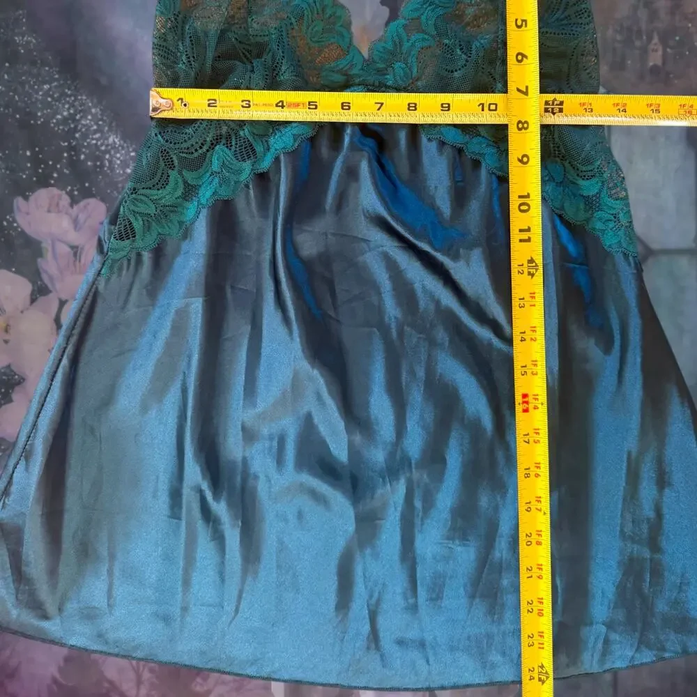Emerald Teal Satin Chemise | Dark Fairy  Whimsigoth | Romantic Gothic Nightie